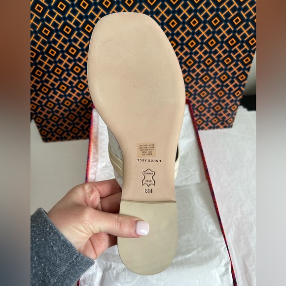 Tory Burch Miller Square Toe Sandal Size 8 New Cream White - Picture 7 of 12